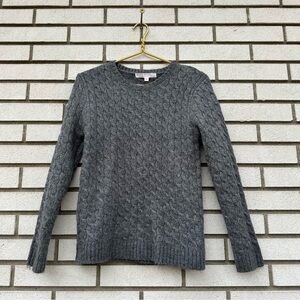 Jade & Ivory Gray Cable Knit Fisherman Crewneck Sweater Preppy Academia